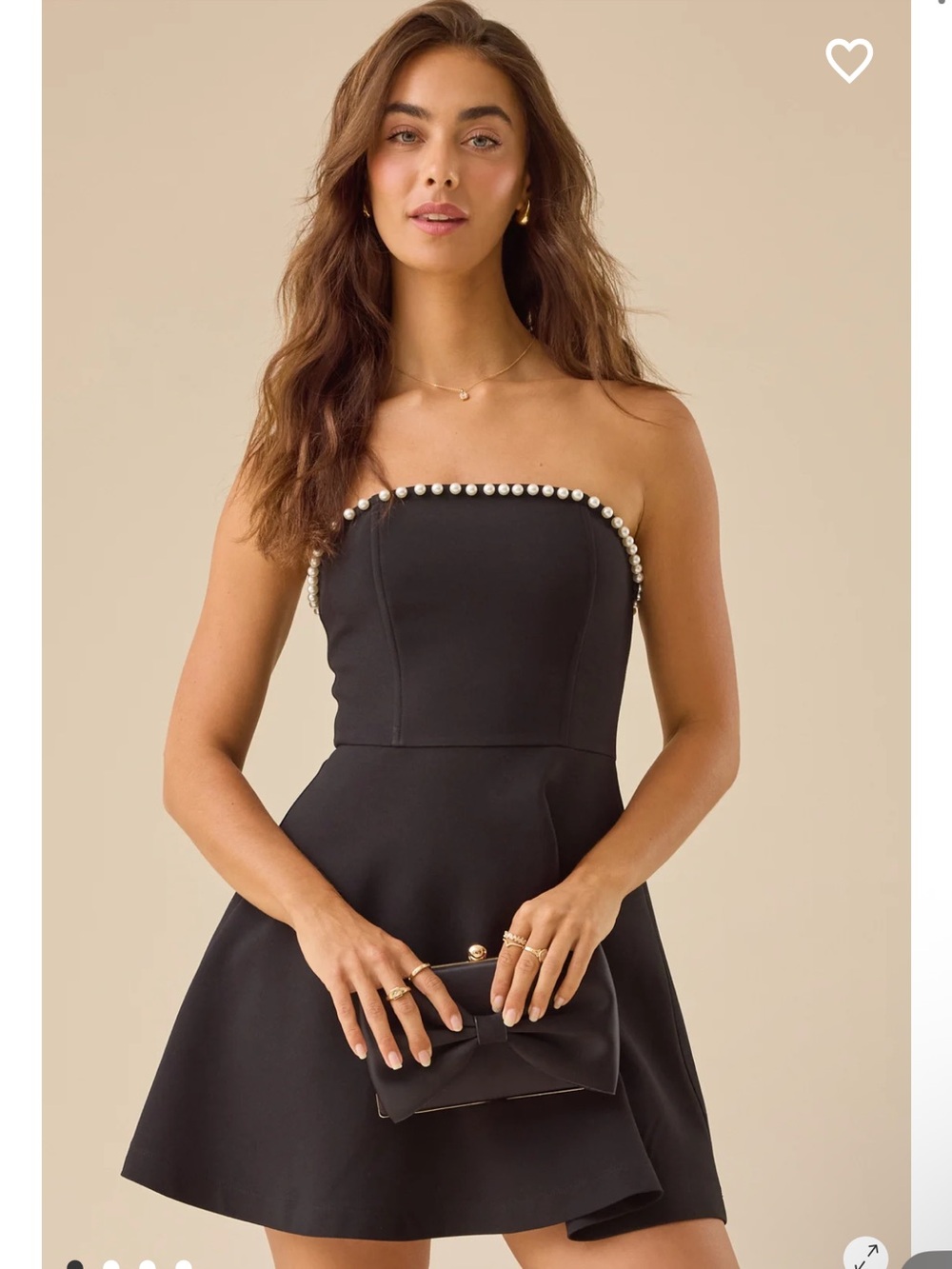 Altar'd State Black Strapless Pearl-Trim Mini Dress
